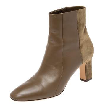 Pre Owned Salvatore Ferragamo Olive Green/Brown Suede and Leather Ankle Boots Size 39.5