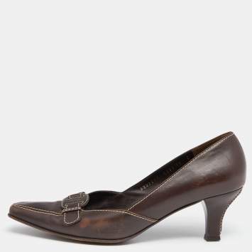 Pre Owned Salvatore Ferragamo Vintage Brown Leather Pointed Toe Pumps Size 40.5