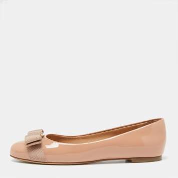 Pre Owned Salvatore Ferragamo Pink Patent Leather Vara Bow Ballet Flats Size 35.5 