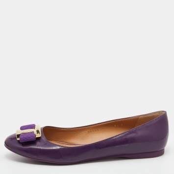 Pre Owned Salvatore Ferragamo Purple Patent Leather Vara Bow Ballet Flats Size 39