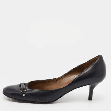 Pre Owned Salvatore Ferragamo Black Leather Square Toe Pumps Size 40