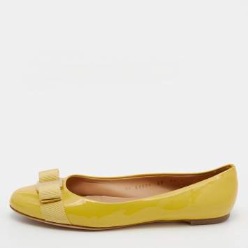 Pre Owned Salvatore Ferragamo Yellow Patent Leather Varina Ballet Flats Size 38