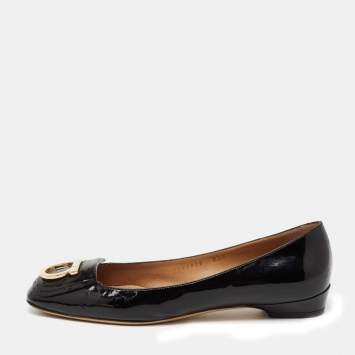 Pre Owned Salvatore Ferragamo Black Patent Leather Rebi Gancio Ballet Flats Size 38