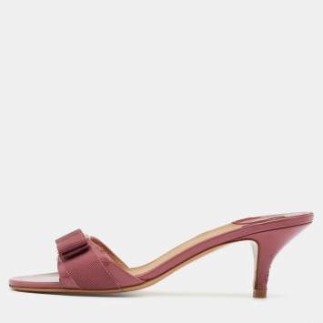Pre Owned Salvatore Ferragamo Pink Patent Glory Bow Sandals Size 37.5
