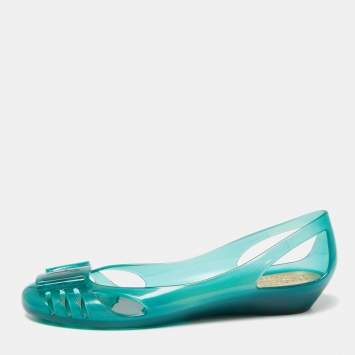 Pre Owned Salvatore Ferragamo Green Rubber Ballet Flats Size 37.5