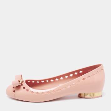 Pre Owned Salvatore Ferragamo Beige Jelly Cut Out Detail Ballet Flats Size 36.5