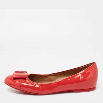 Pre Owned Salvatore Ferragamo Coral Pink Patent Leather Degrade Ballet Flat Size 39.5