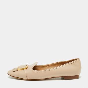 Pre Owned Salvatore Ferragamo Beige Leather Studded Fringe Detail Smoking Slippers Size 40