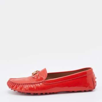 Pre Owned Salvatore Ferragamo Red Patent Leather Gancini Bit Slip On Loafers Size 39