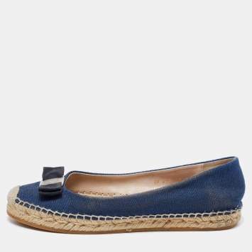Pre Owned Salvatore Ferragamo Blue Denim Mandy Espadrille Flats Size 40.5