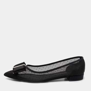 Pre Owned Salvatore Ferragamo Black Mesh Zeri Ballet Flats Size 38.5