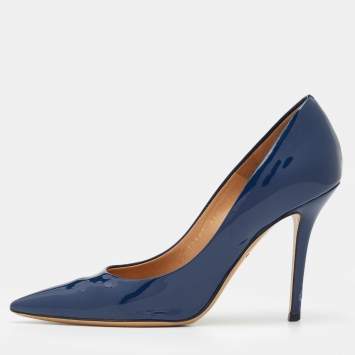 Pre Owned Salvatore Ferragamo Blue Patent Leather Pointed Toe Pumps Size 38