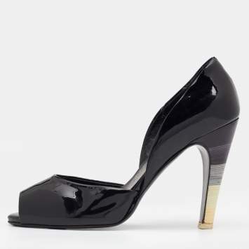 Pre Owned Salvatore Ferragamo Black Patent Leather D'orsay Peep Toe Pumps Size 37