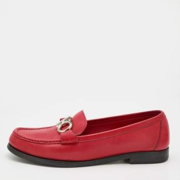 Pre Owned Salvatore Ferragamo Red Leather Rolo Gancini Loafers Size 38