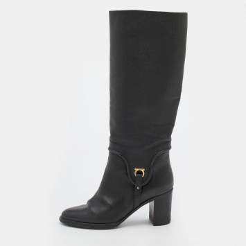 Pre Owned Salvatore Ferragamo Black Leather Knee Length Boots Size 39.5