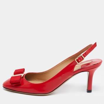 Pre Owned Salvatore Ferragamo  Red Leather Vara Slingback Pumps Size 36