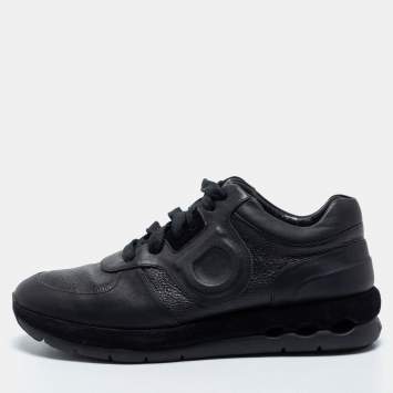 Pre Owned Salvatore Ferragamo Black Leather Low Top Sneakers Size 38