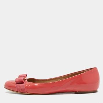 Pre Owned Salvatore Ferragamo Coral Pink Patent Leather Varina Ballet Flats Size 40