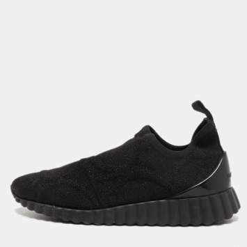 Pre Owned Salvatore Ferragamo Black Fabric Fanny 2 Slip On Sneakers Size 40.5