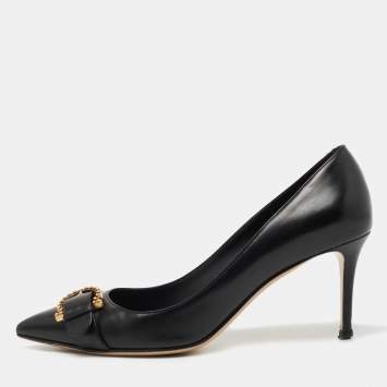 Pre Owned Salvatore Ferragamo Black Leather Pointed Toe Pumps Size 38.5