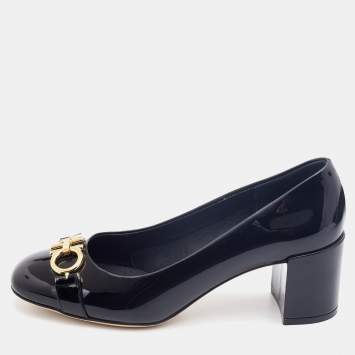 Pre Owned Salvatore Ferragamo Black Patent Leather Garda Gancini Logo Pumps Size 36