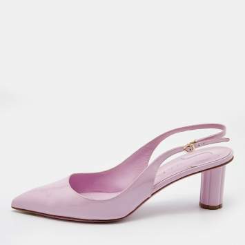 Pre Owned Salvatore Ferragamo Light Pink Patent Leather Pointed Toe Slingback Pumps Size 38