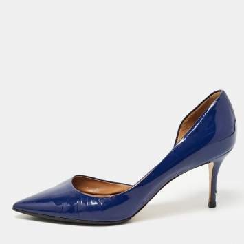 Pre Owned Salvatore Ferragamo Blue Patent Leather D'Orsay Pumps Size 40