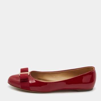 Pre Owned Salvatore Ferragamo Red Patent Leather Varina Ballet Flats Size 38.5