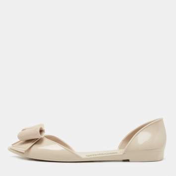 Pre Owned Salvatore Ferragamo Beige Jelly Barbados Bow Ballet Flats Size 39.5