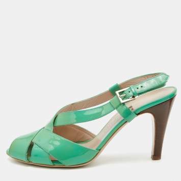 Pre Owned Salvatore Ferragamo Green Patent Leather Criss Cross Slingback Sandals Size 39