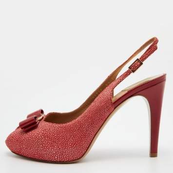 Pre Owned Salvatore Ferragamo Orange Suede Bow Peep Toe Slingback Sandals Size 39