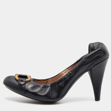 Pre Owned Salvatore Ferragamo Black Leather Scrunch Pumps Size 41.5