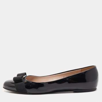 Pre Owned Salvatore Ferragamo Black Patent Leather Varina Ballet Flats Size 38