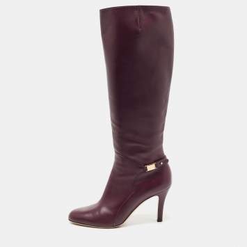Pre Owned Salvatore Ferragamo Burgundy Leather Knee Length Boots Size 39