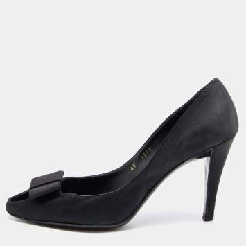Pre Owned Salvatore Ferragamo Satin Bow Peep Toe Pumps Size 39