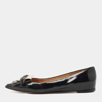 Pre Owned Salvatore Ferragamo Black Leather Bow Smoking Slippers Size 37.5 