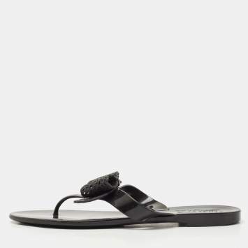 Pre Owned Salvatore Ferragamo Black Rubber Bali Thong Sandals Size 38.5