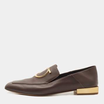 Pre Owned Salvatore Ferragamo Brown Leather Gancini Loafers Size 39.5