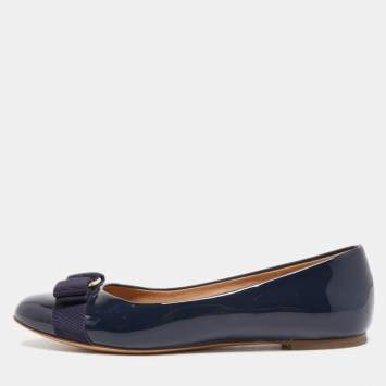 Pre Owned Salvatore Ferragamo Navy Blue Patent Leather Varina Ballet Flats Size 37.5