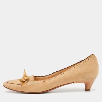 Pre Owned Salvatore Ferragamo Brown Suede Bow Pumps Size 40.5
