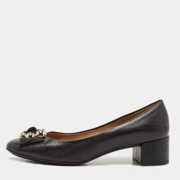 Pre Owned Salvatore Ferragamo Black Leather Flair Block Heel Pumps Size 40