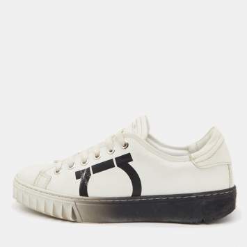 Pre Owned Salvatore Ferragamo White Leather Cube 8 Logo Low Top Sneakers Size 36