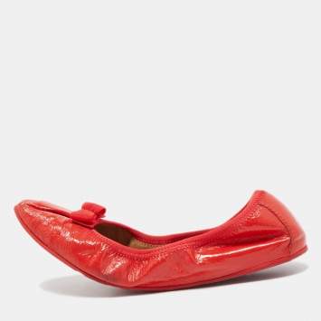 Pre Owned Salvatore Ferragamo Red Patent Leather My Joy Scrunch Ballet Flats Size 40.5