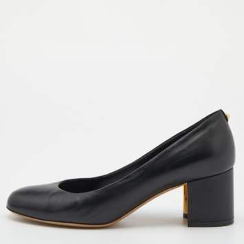 Pre Owned Salvatore Ferragamo Black Leather Block Heel Pumps Size 39