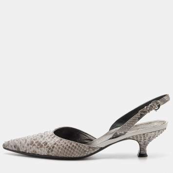 Pre Owned Salvatore Ferragamo Grey Python Slingback Pumps Size 38
