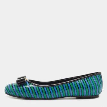 Pre Owned Salvatore Ferragamo Multicolor Patent Leather  Vara Bow Ballet Flats Size 38.5