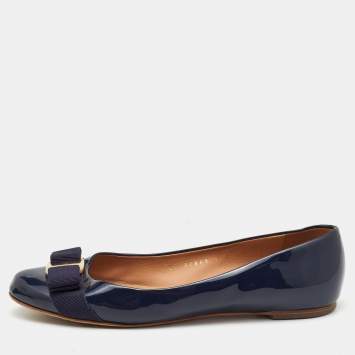 Pre Owned Salvatore Ferragamo Blue Patent Leather Varina Ballet Flats Size 37.5