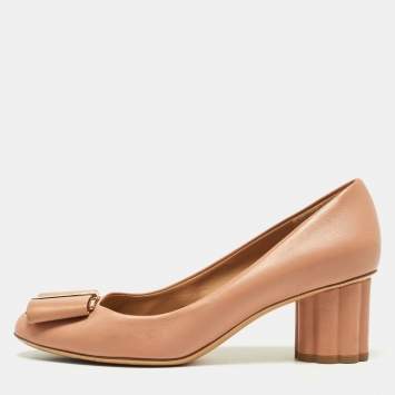 Pre Owned Salvatore Ferragamo Dusty Pink Leather Capua Block Heel Pumps Size 38