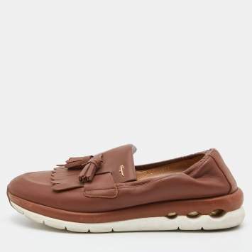 Pre Owned Salvatore Ferragamo Brown Leather Tassel Fringe Loafers Size 39.5