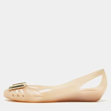 Pre Owned Salvatore Ferragamo Beige PVC Bermuda Ballet Flats Size 37.5